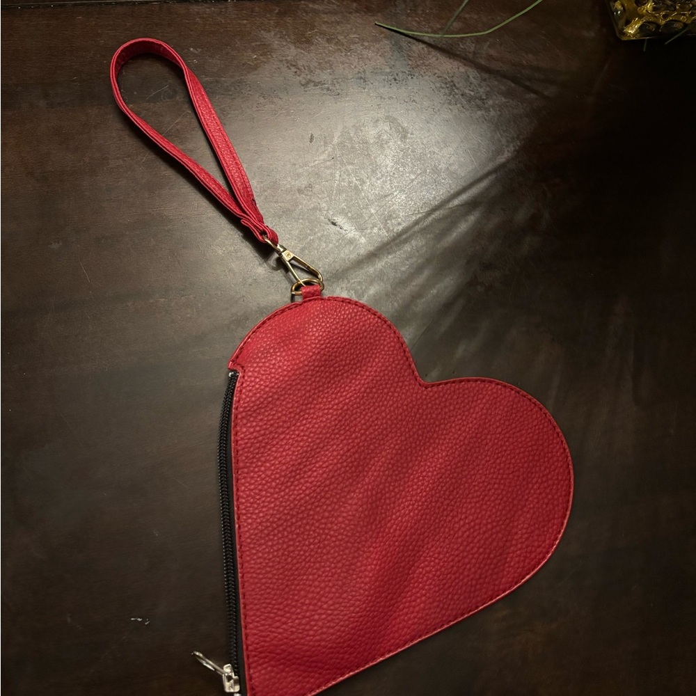 Red Heart-Shaped Wristlet Clutch